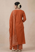 Rust Orange Embroidered Anarkali Kurta Set with Dupatta for Women - The House of Indu