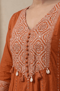 Rust Orange Embroidered Anarkali Kurta Set with Dupatta for Women - The House of Indu
