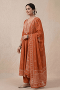 Rust Orange Embroidered Anarkali Kurta Set with Dupatta for Women - The House of Indu