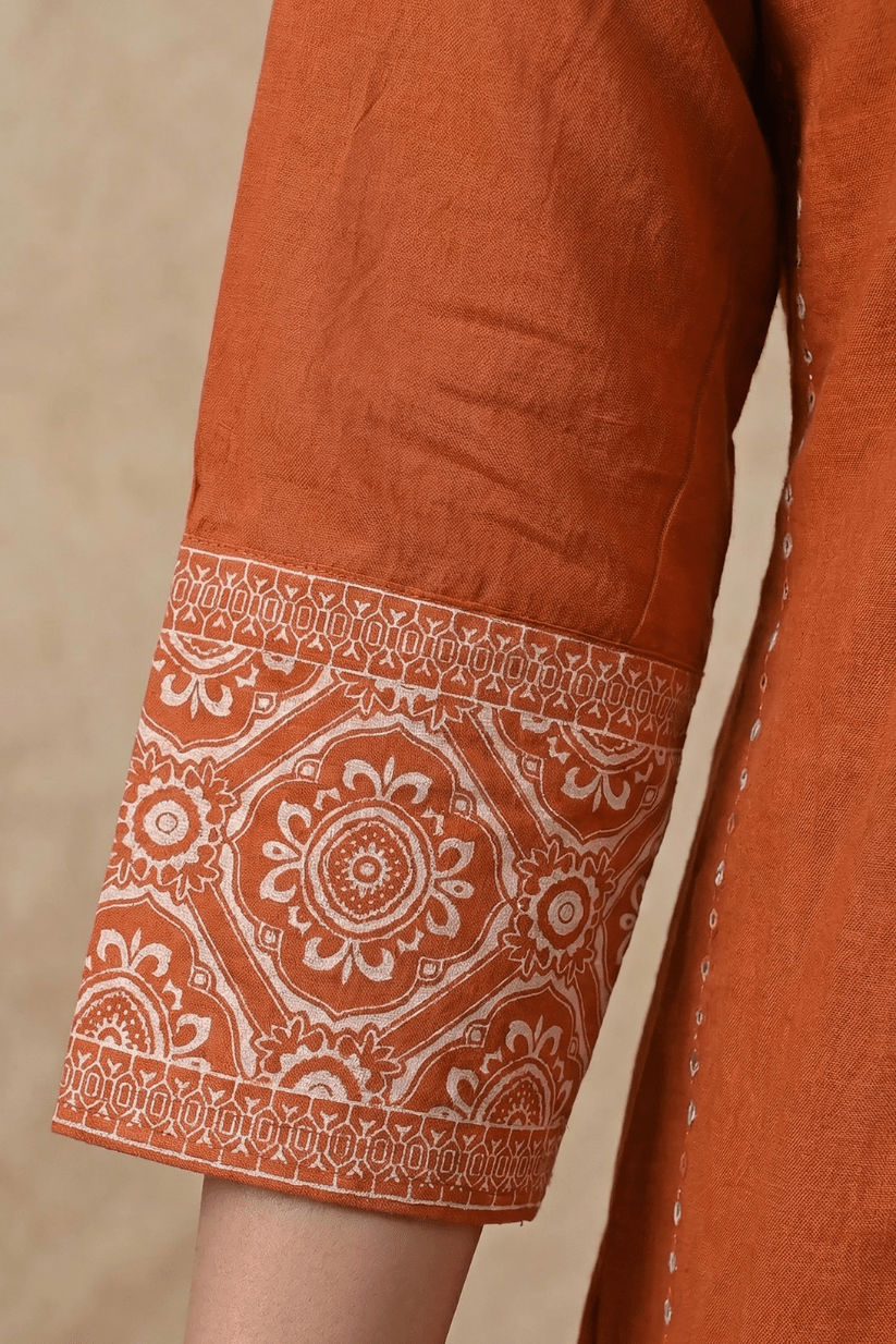Rust Orange Embroidered Anarkali Kurta Set with Dupatta for Women - The House of Indu