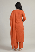 Rust Orange Embroidered Kurta Set with Dupatta - The House of Indu