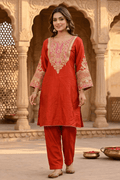 Rust Red Embroidered Co-ord Set for Festive & Casual Wear Women - The House of Indu