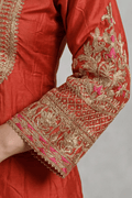 Rust Red Embroidered Co-ord Set for Festive & Casual Wear Women - The House of Indu