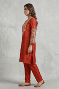 Rust Red Embroidered Co-ord Set for Festive & Casual Wear Women - The House of Indu