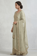 Sage Green Mirror Embroidered Kurta Sharara Set with Dupatta for Women - The House of Indu