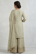Sage Green Mirror Embroidered Kurta Sharara Set with Dupatta for Women - The House of Indu
