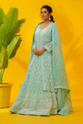 Sea Blue Georgette Chikankari Lehenga Set with Dupatta - The House of Indu