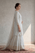 Sky Blue Embroidered Kurta Sharara Set with Dupatta for Women - The House of Indu