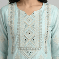 Sky Blue Embroidered Organza Straight Kurta Pant Dupatta Set for Women - The House of Indu
