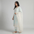 Sky Blue Embroidered Organza Straight Kurta Pant Dupatta Set for Women - The House of Indu