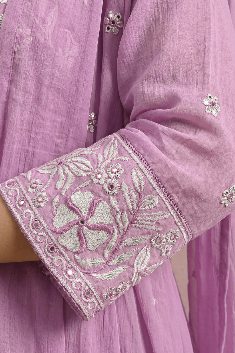 Soft Mauve Purple Embroidered Anarkali Kurta Set with Dupatta - The House of Indu