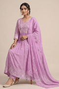 Soft Mauve Purple Embroidered Anarkali Kurta Set with Dupatta - The House of Indu