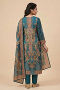 Teal Blue Polyester Straight Kurta Set with Dupatta for Women - The House of Indu
