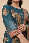 Teal Blue Polyester Straight Kurta Set with Dupatta for Women - The House of Indu