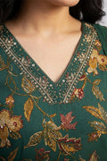 Teal Green Floral Print Kurta Pant Dupatta Set for Women - The House of Indu