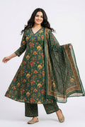 Teal Green Floral Print Kurta Pant Dupatta Set for Women - The House of Indu