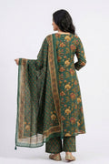 Teal Green Floral Print Kurta Pant Dupatta Set for Women - The House of Indu