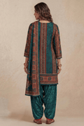 Teal Green Punjabi Printed Kurta Set with Patiala & Dupatta - The House of Indu