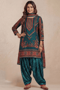 Teal Green Punjabi Printed Kurta Set with Patiala & Dupatta - The House of Indu