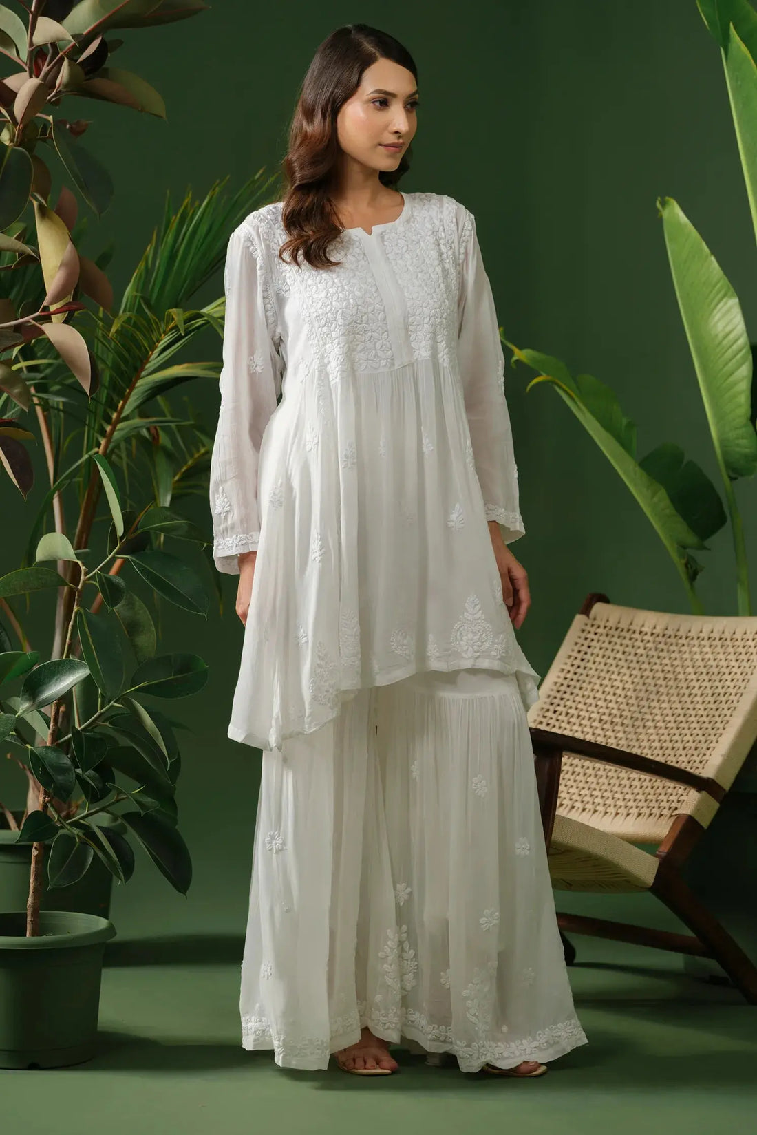 Pure Georgette Chikankari White Short Kurta The House of Indu