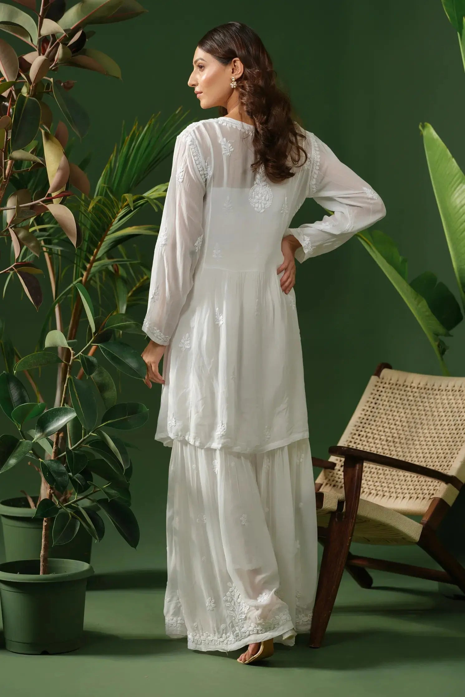 Pure Georgette Chikankari White Short Kurta The House of Indu