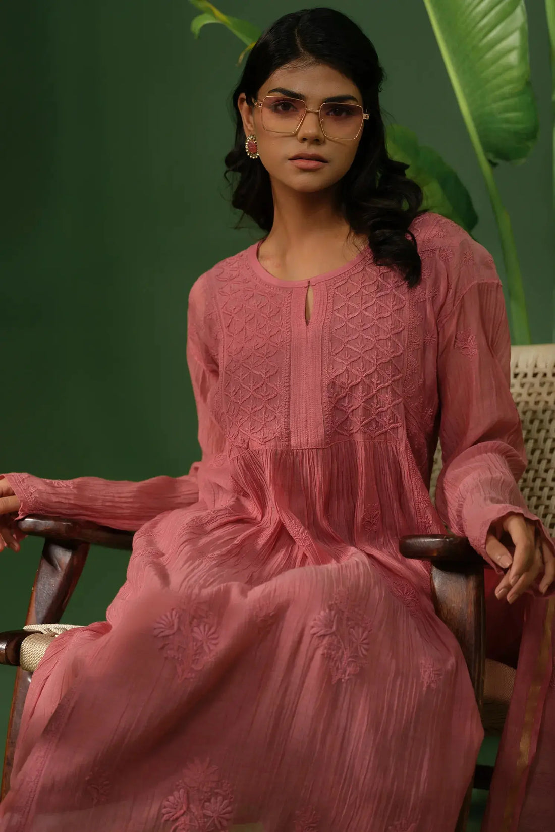 Mul Chaderi Chikankari Kurta & Dupatta Set The House of Indu