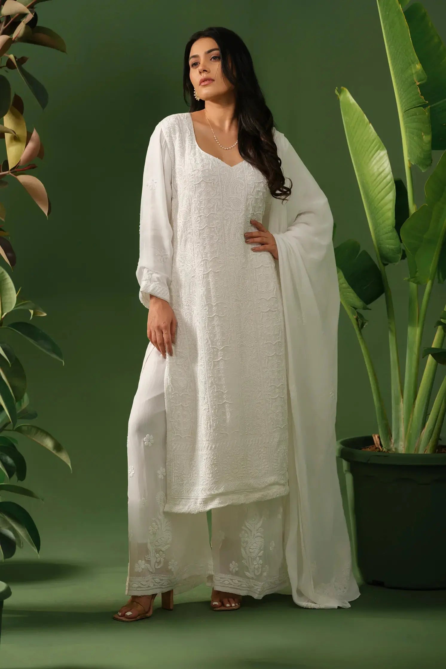 Viscose Chikankari Kurta & Dupatta Set The House of Indu