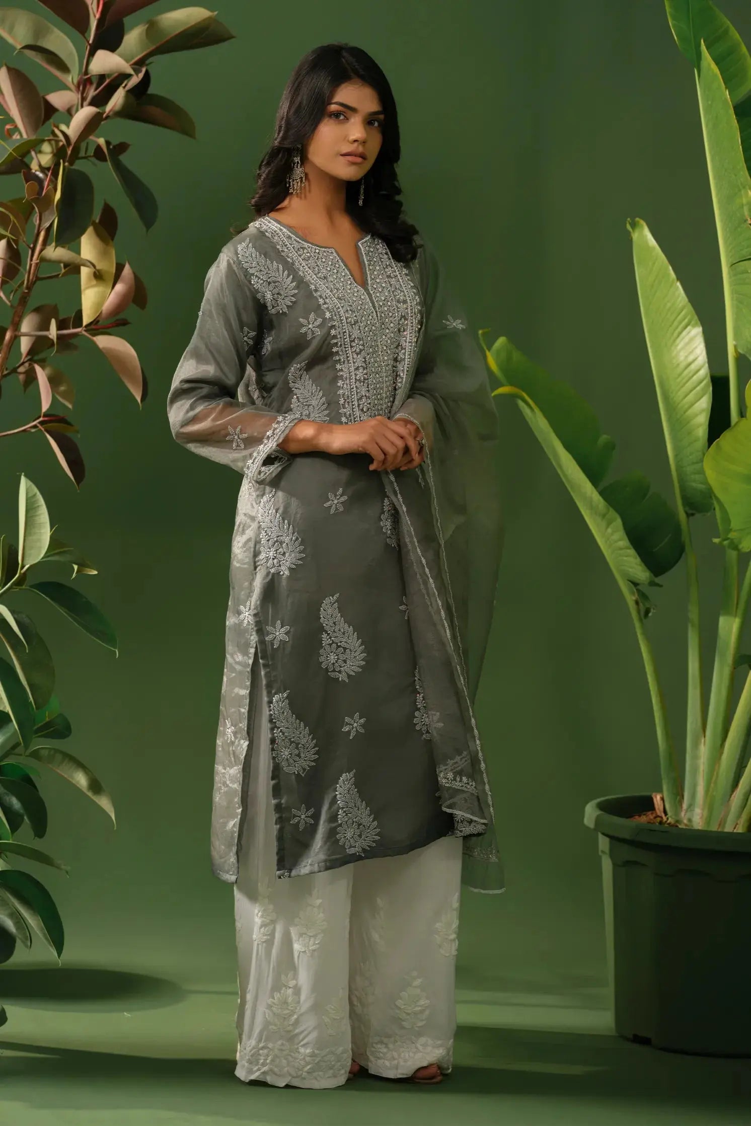 Organza Chikankari Kurta & Dupatta Set The House of Indu