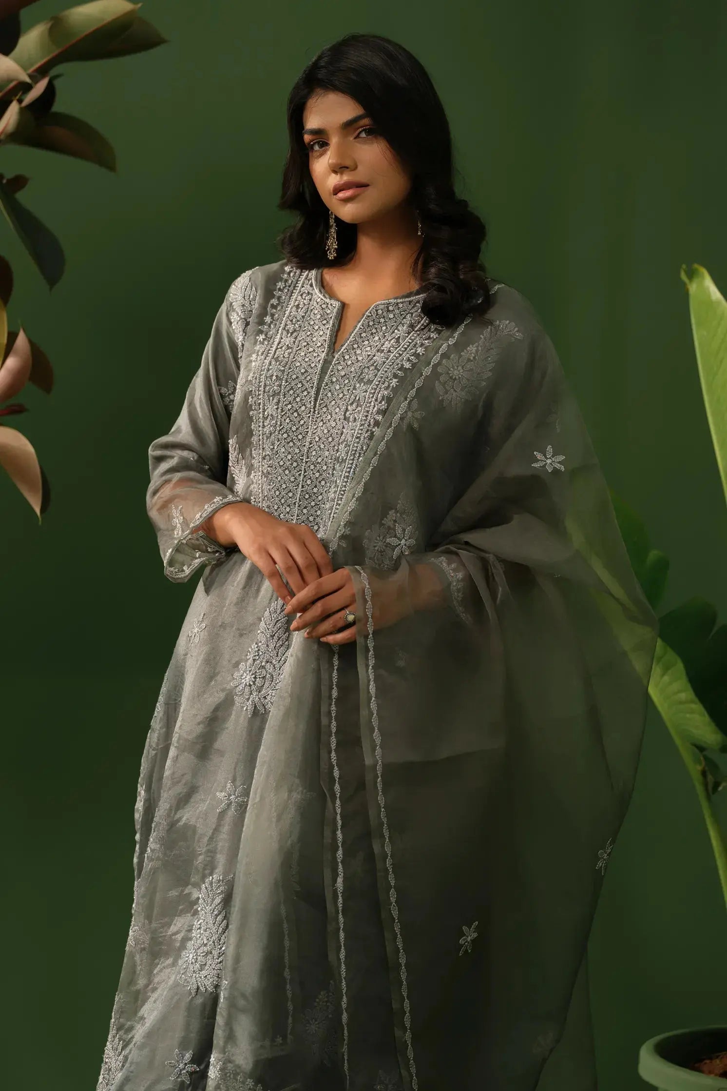 Organza Chikankari Kurta & Dupatta Set The House of Indu