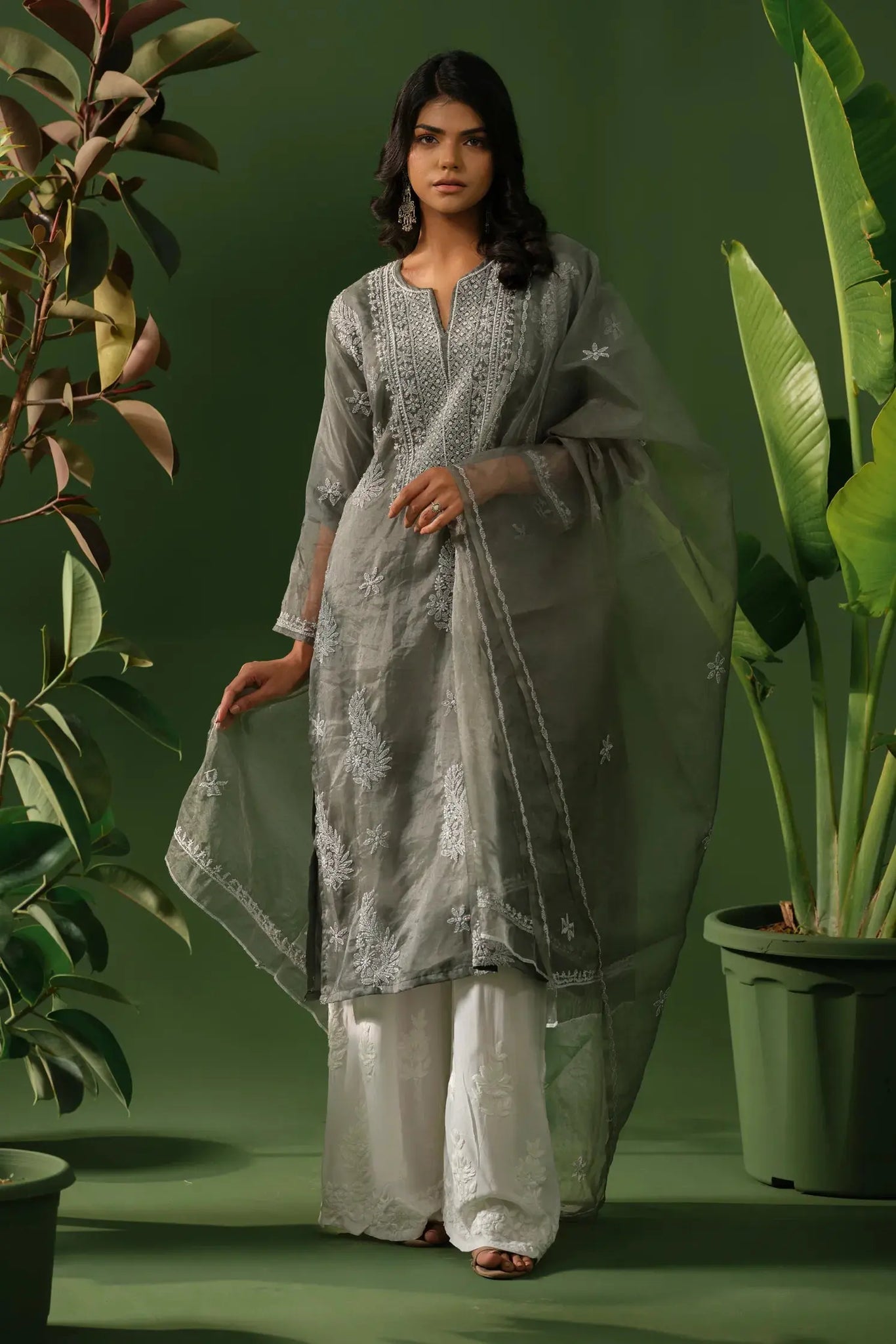 Organza Chikankari Kurta & Dupatta Set The House of Indu