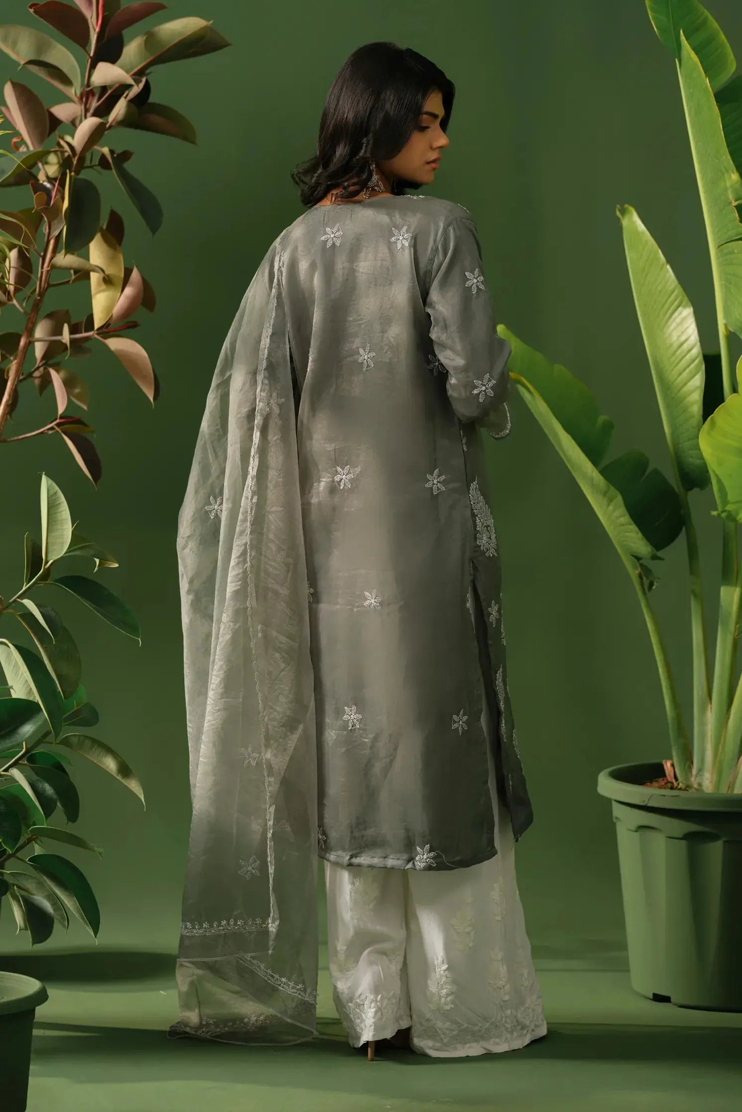 Organza Chikankari Kurta & Dupatta Set The House of Indu