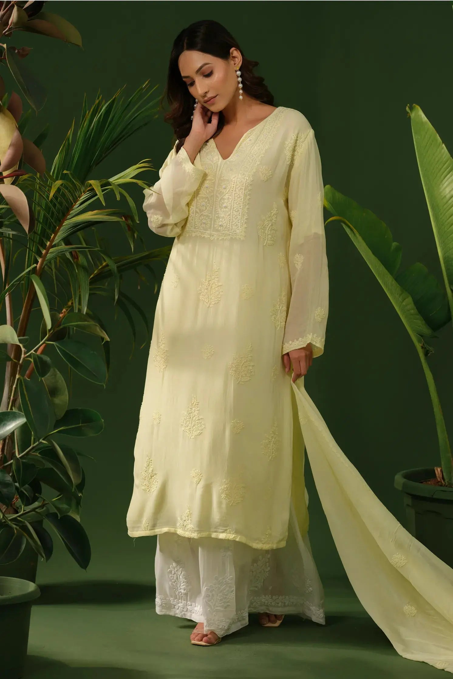 Viscose Chikankari Kurta & Dupatta Set The House of Indu