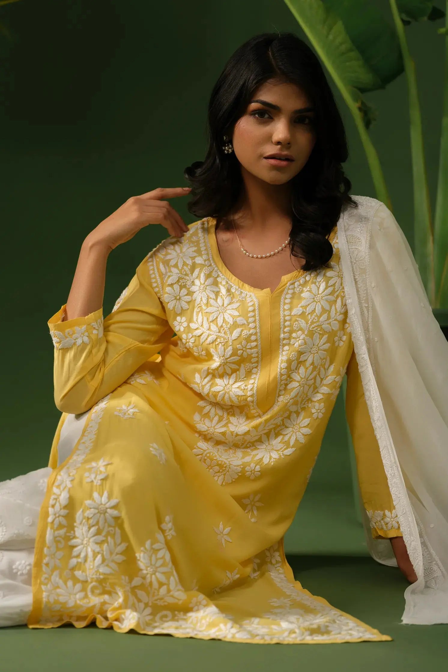 Heavy Modal Chikankari Yellow Kurta The House of Indu