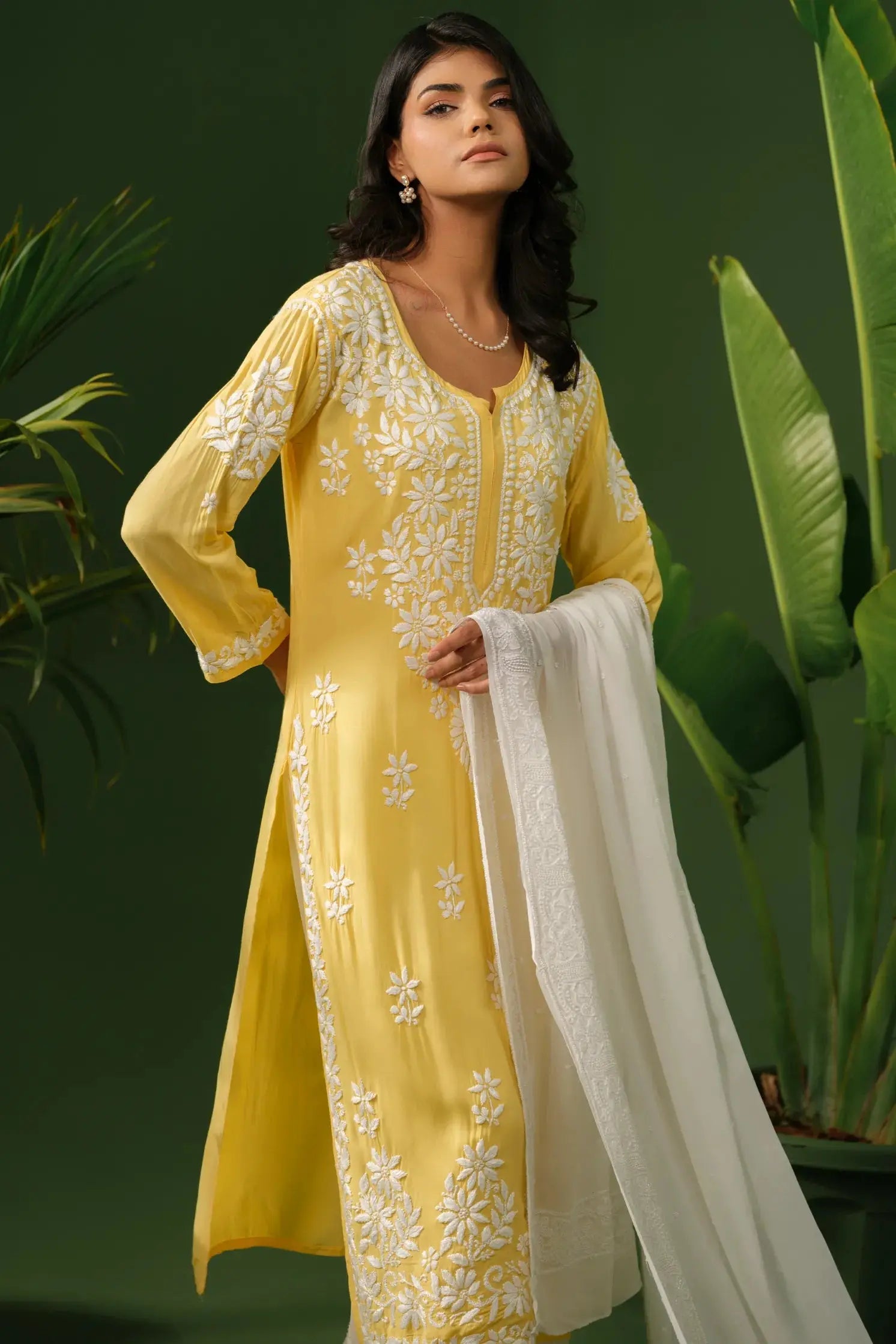 Heavy Modal Chikankari Yellow Kurta The House of Indu