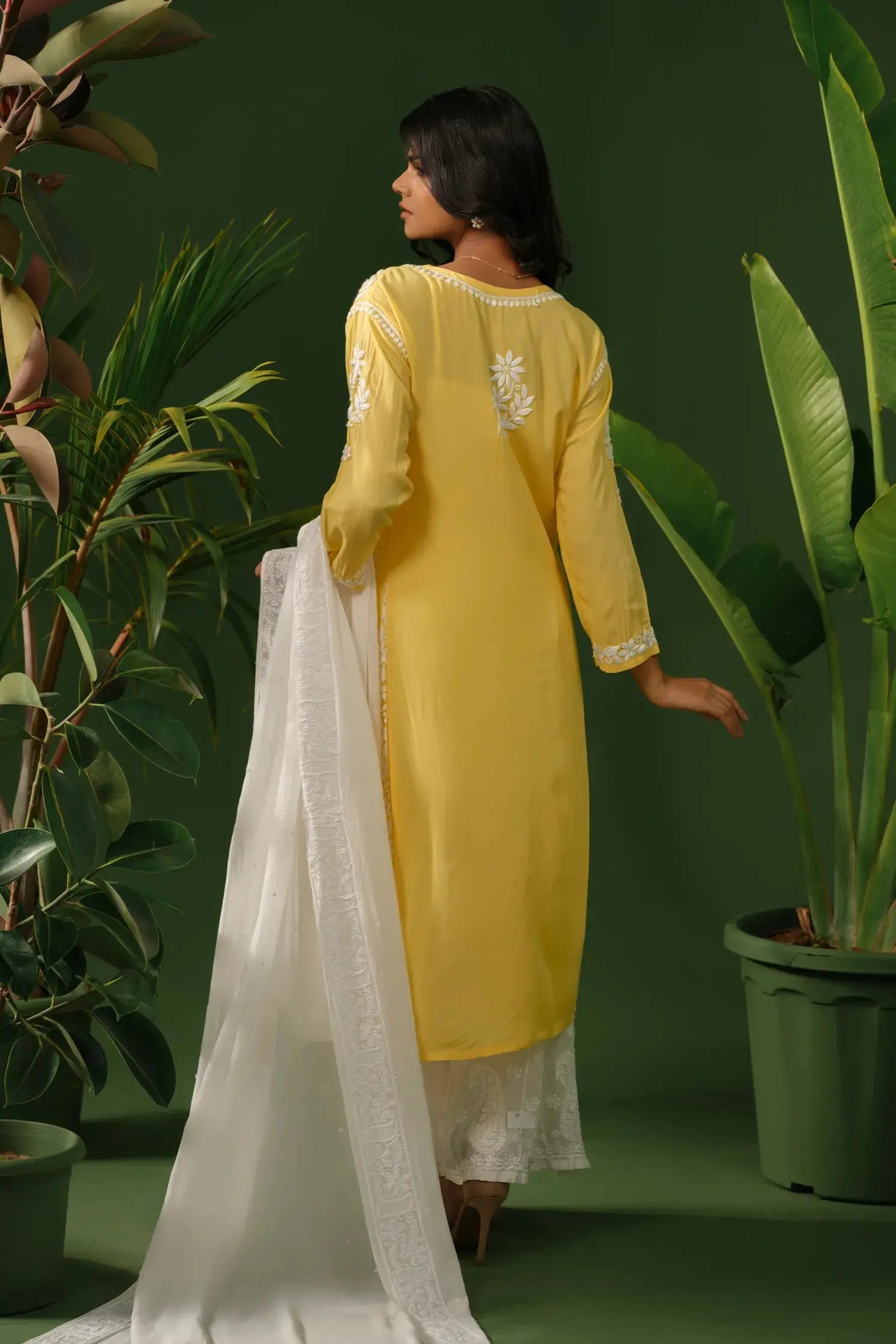 Heavy Modal Chikankari Yellow Kurta The House of Indu