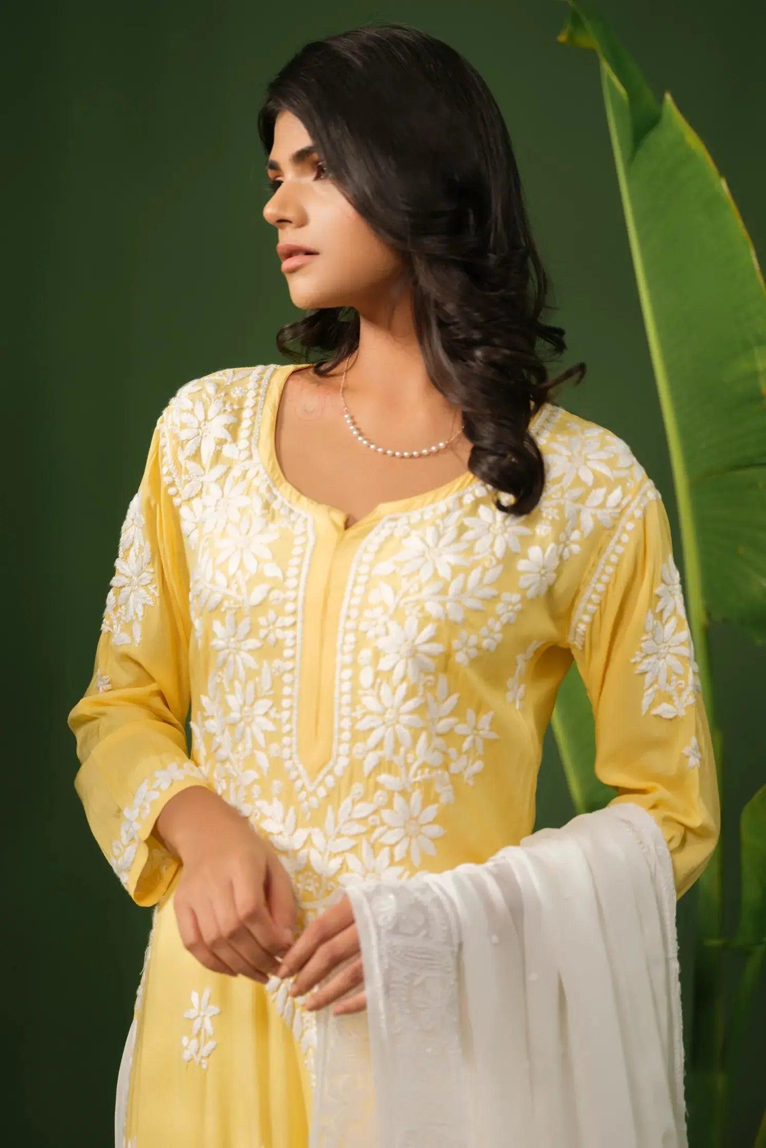 Heavy Modal Chikankari Yellow Kurta The House of Indu