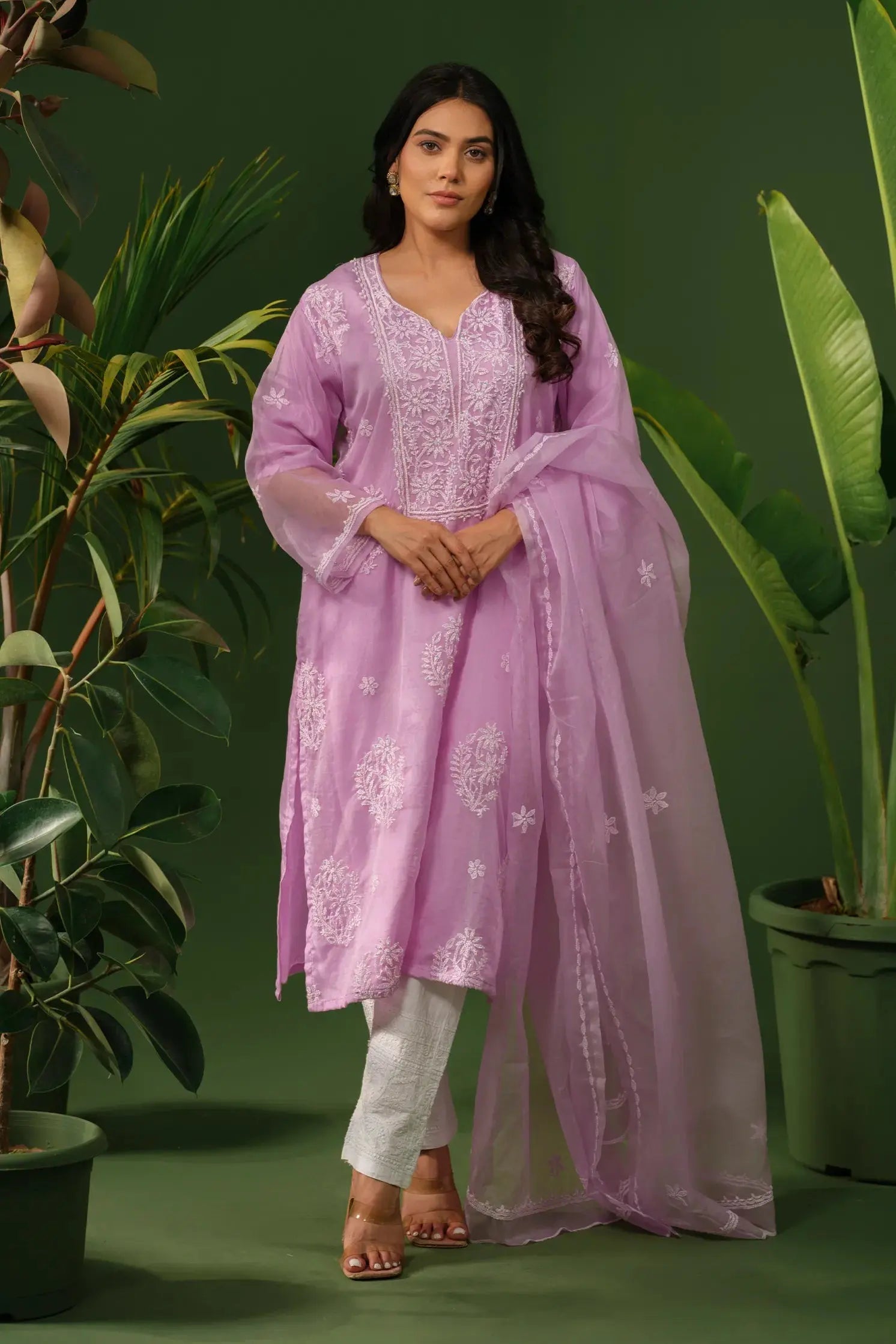 Organza Chikankari Kurta & Dupatta Set The House of Indu