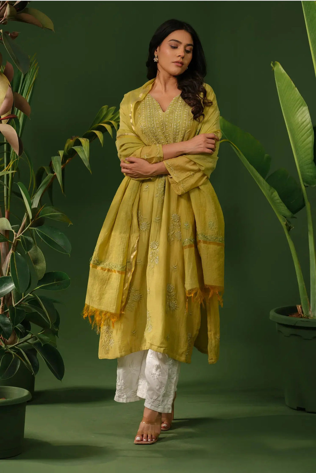 Mul Chanderi Chikankari Kurta & Dupatta Set The House of Indu