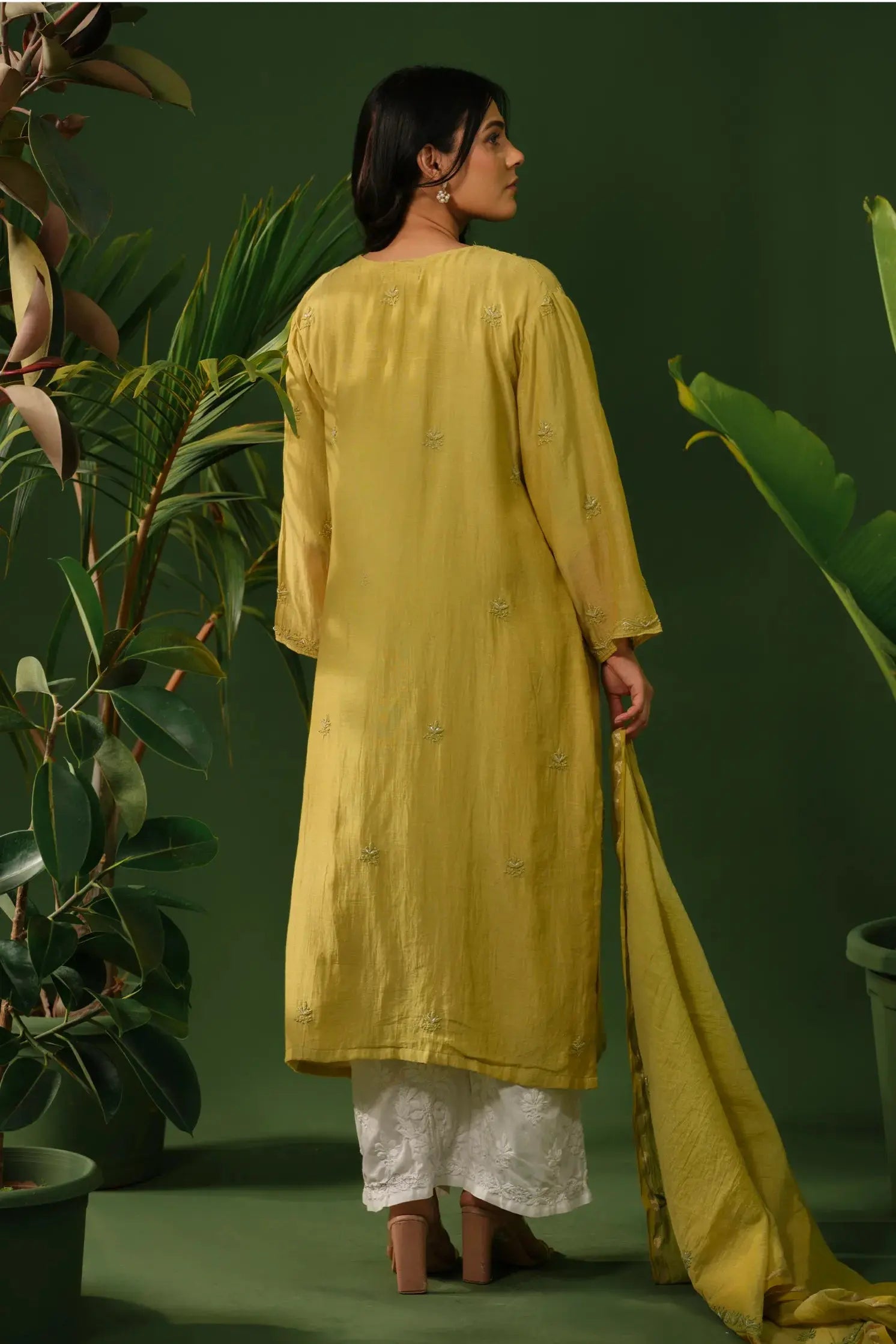 Mul Chanderi Chikankari Kurta & Dupatta Set The House of Indu