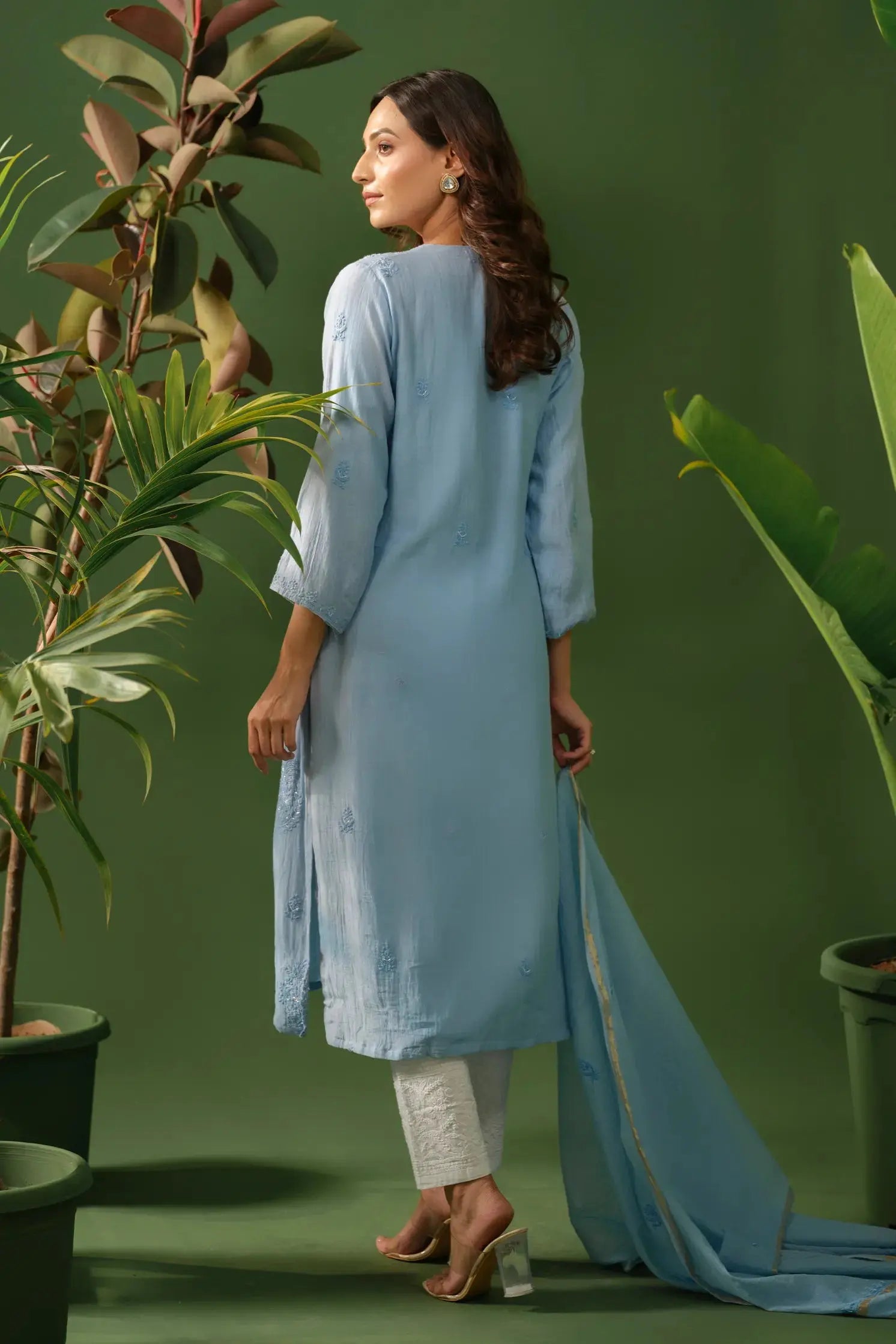 Mul Chanderi Chikankari Kurta & Dupatta Set The House of Indu