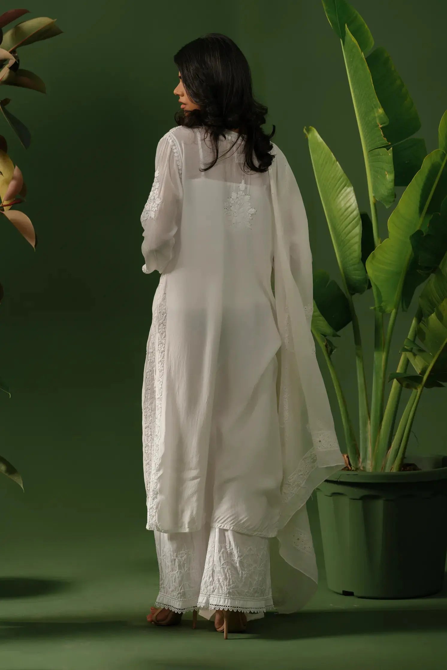 Muslin Chikankari with Mukaish White Kurta The House of Indu