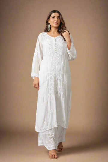 White Muslin Kurta with Mukaish and Chikankari Embroidery