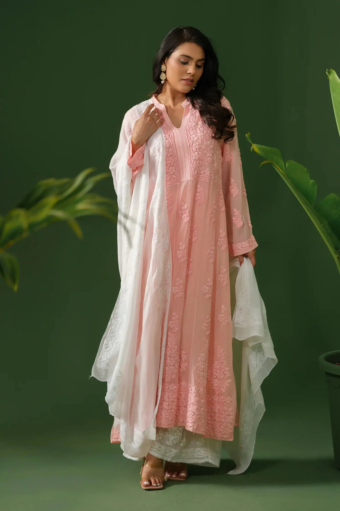 Georgette Chikankari A-Line Kurta The House of Indu