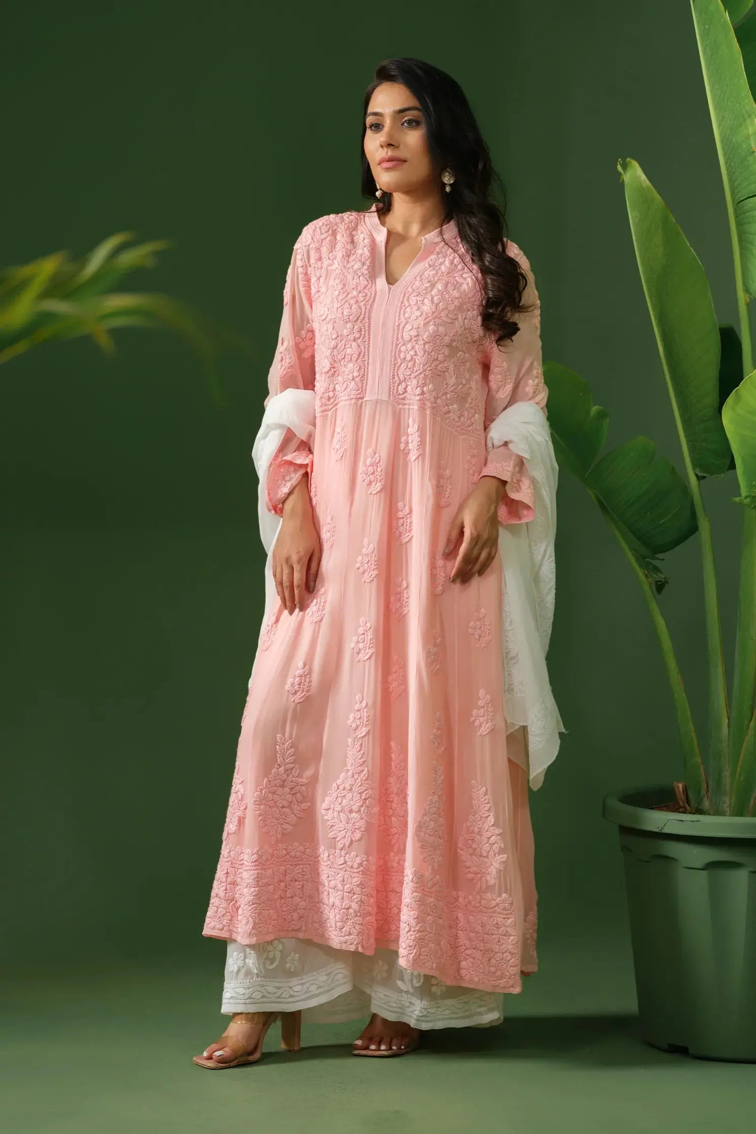 Georgette Chikankari A-Line Kurta The House of Indu