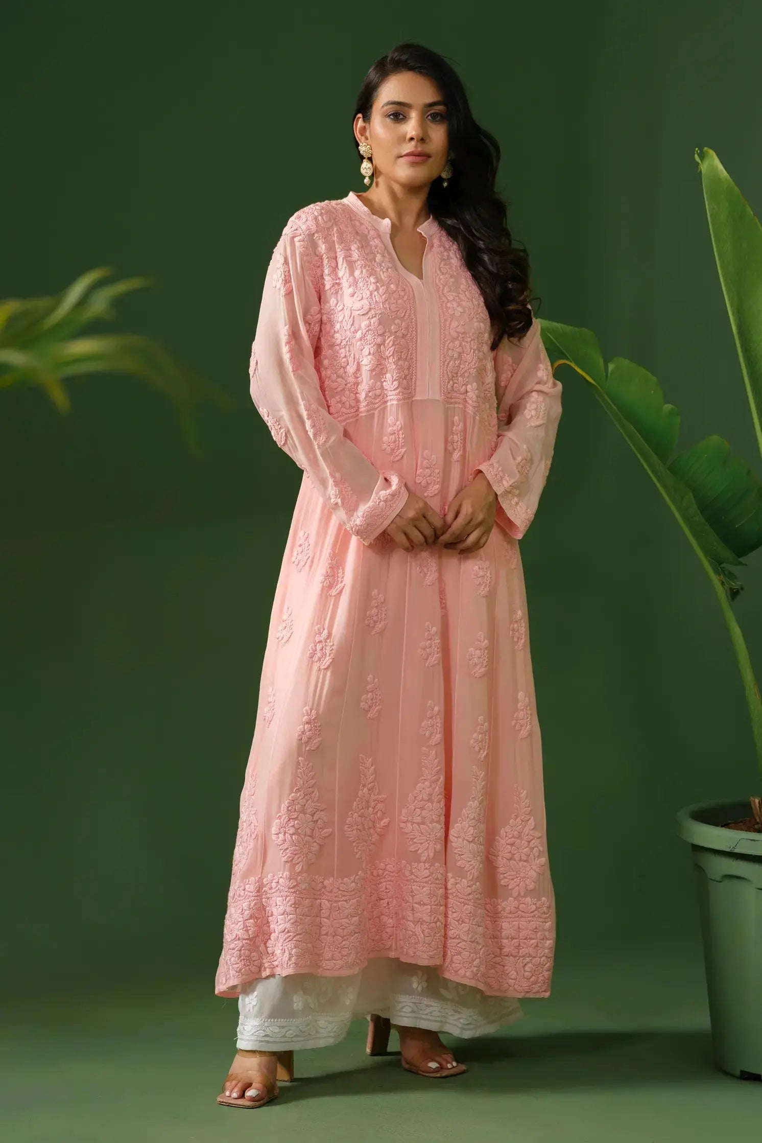 Georgette Chikankari A-Line Kurta The House of Indu