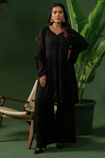 Georgette Chikankari Kurta & Palazzo Set The House of Indu