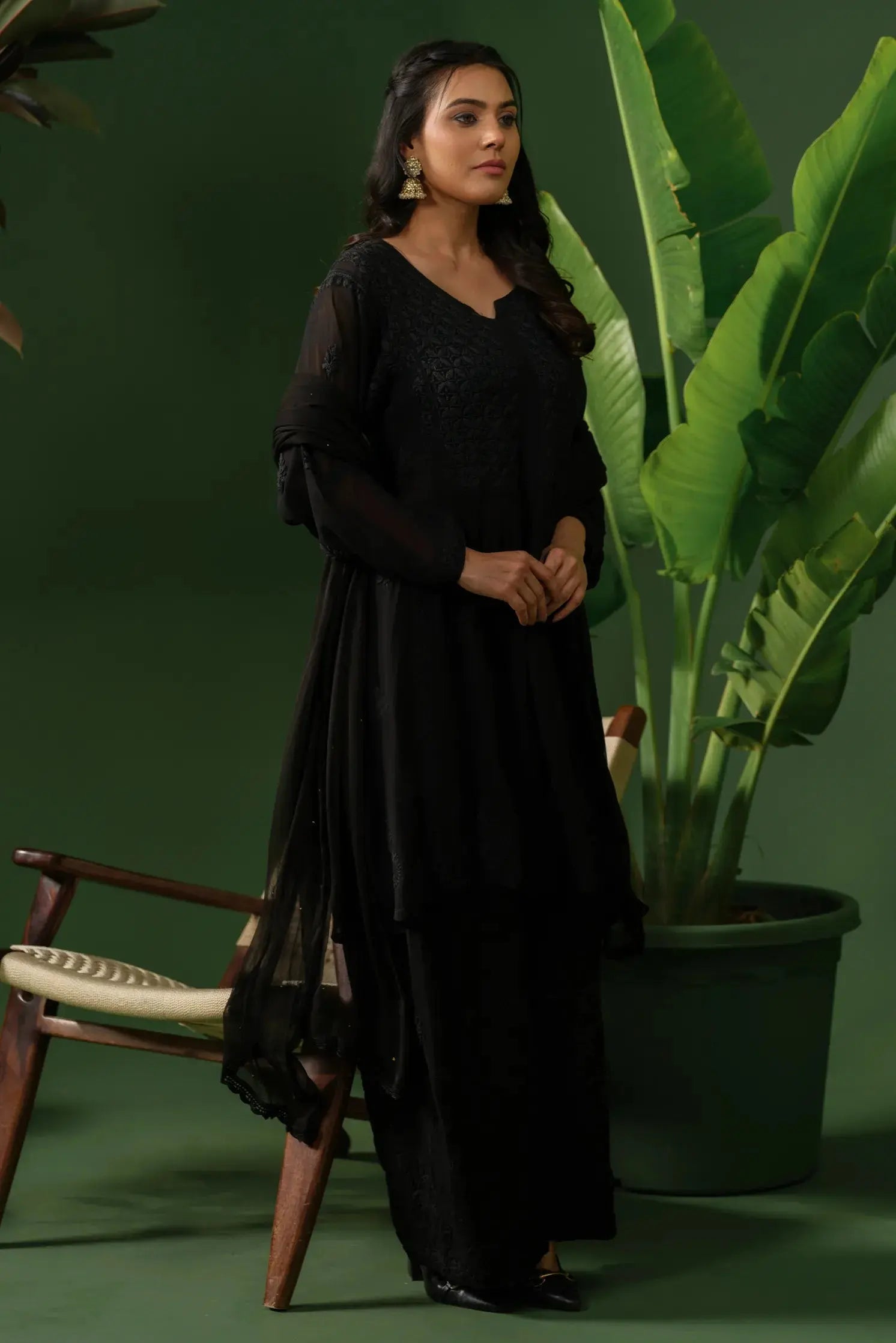 Georgette Chikankari Kurta & Palazzo Set The House of Indu