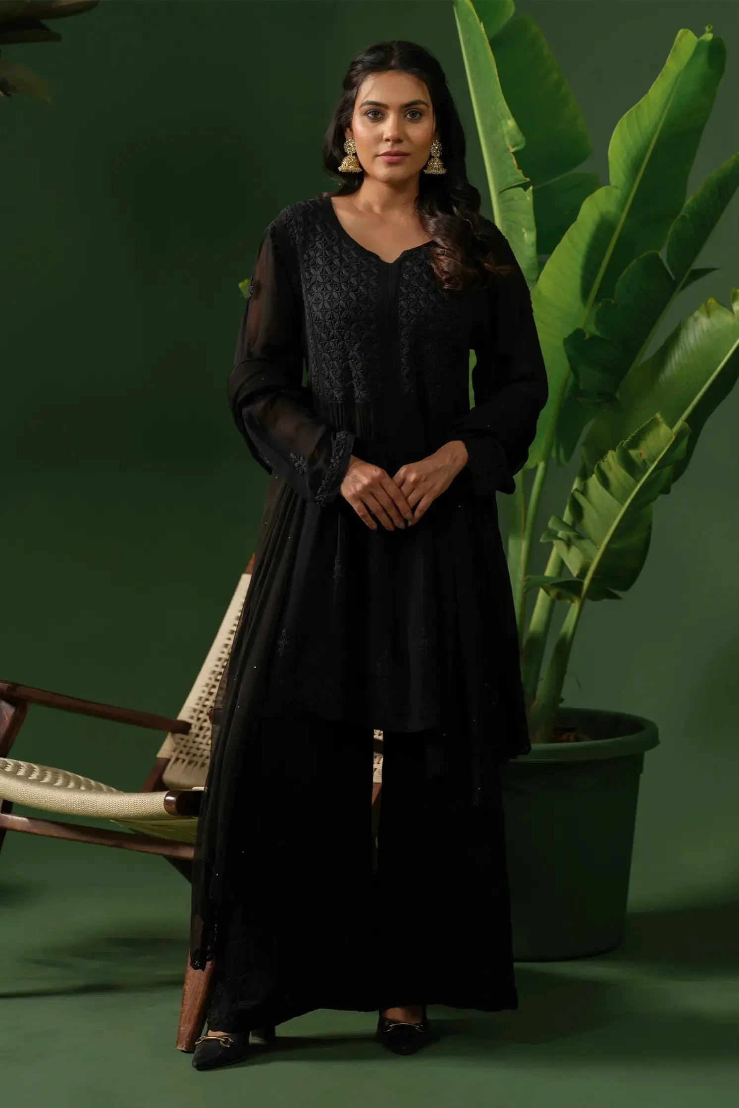 Georgette Chikankari Kurta & Palazzo Set The House of Indu