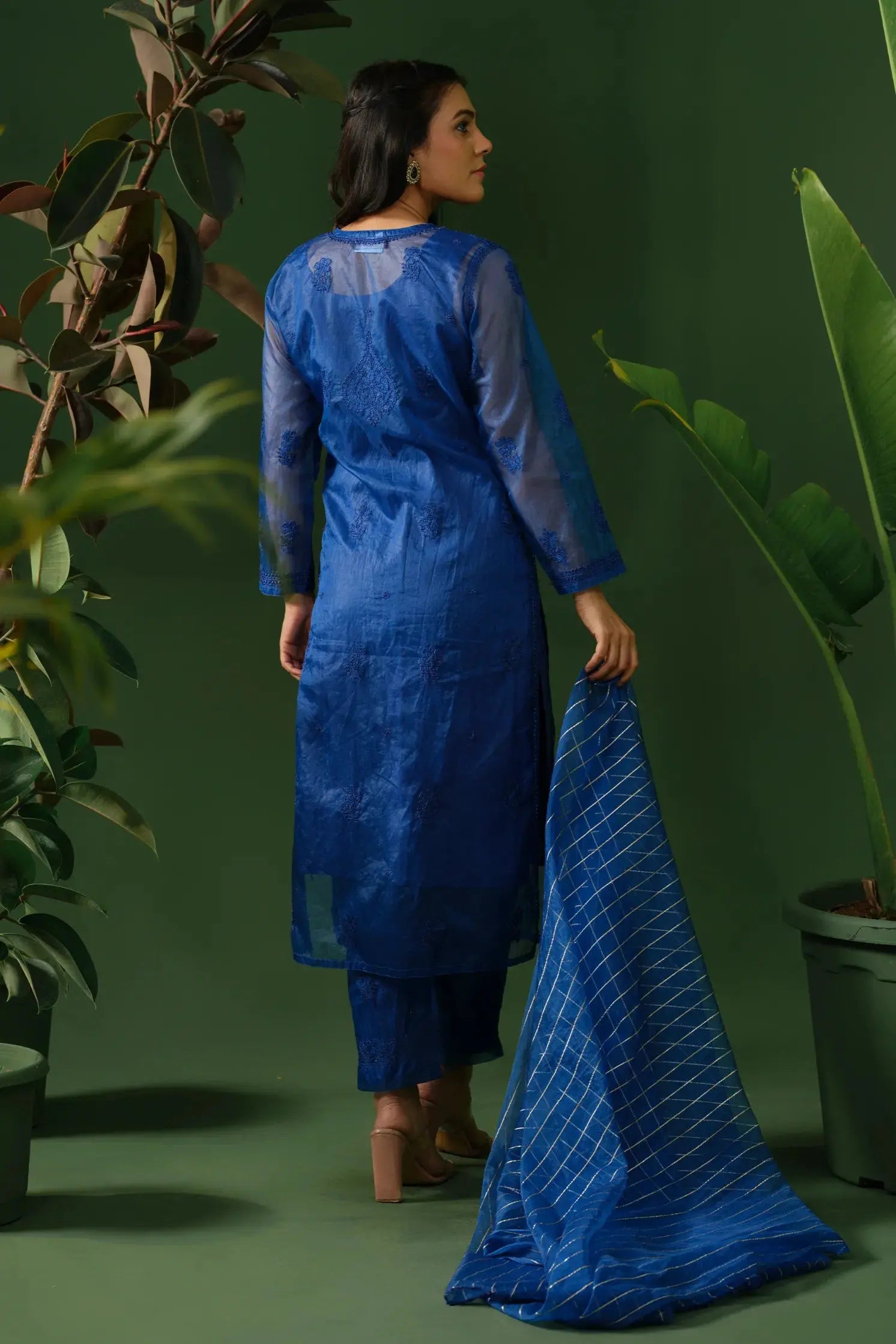 Organza Chikankari Kurta & Palazzo Set with Dupatta The House of Indu