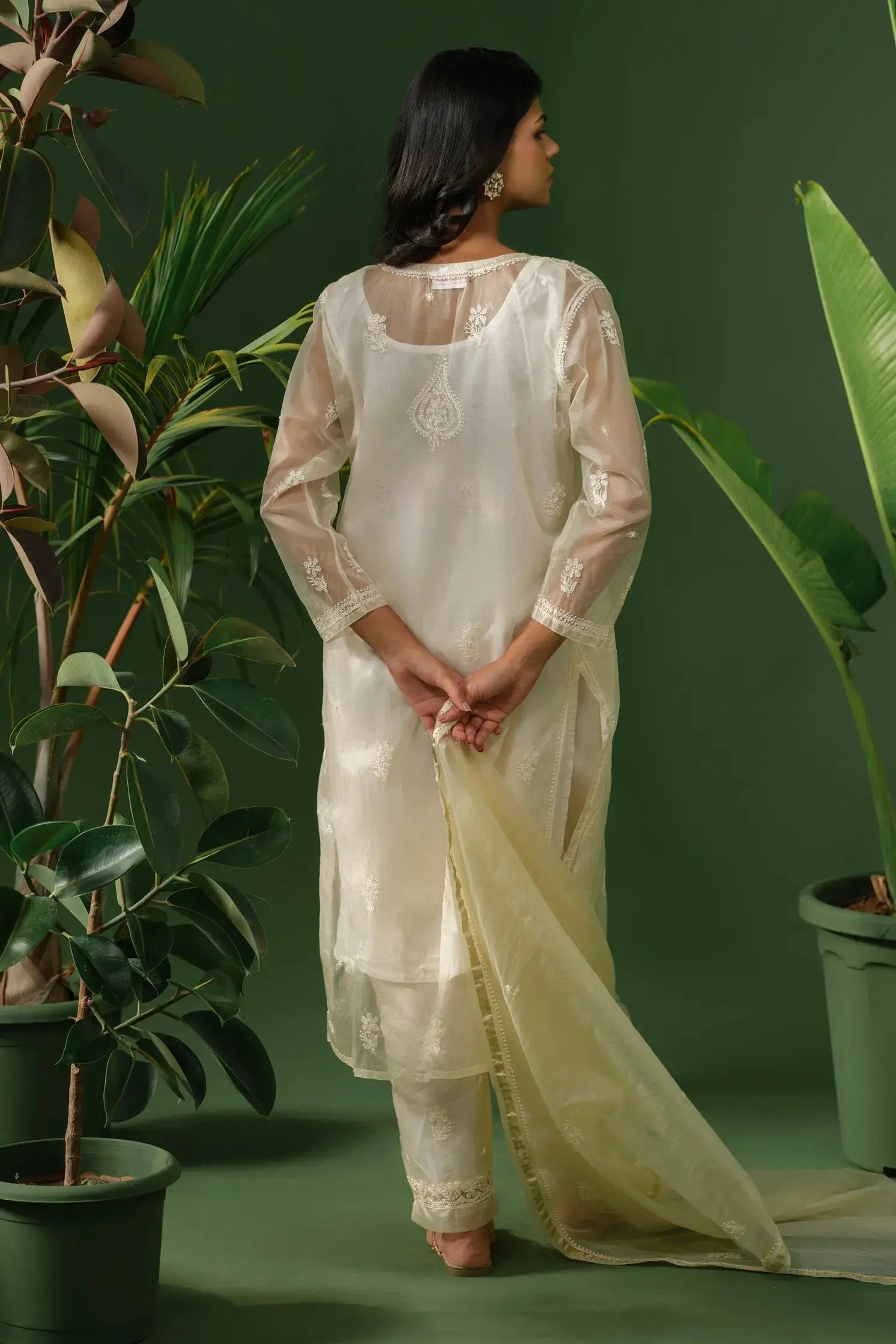 Organza Chikankari Kurta & Palazzo Set with Dupatta The House of Indu